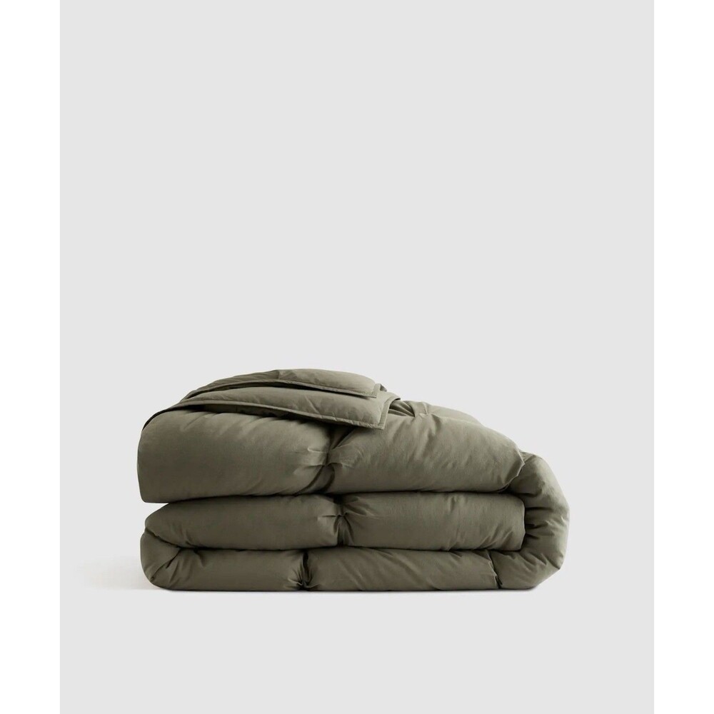 Quince Home Cotton Pintuck Comforter Dusty Olive Bedding Queen New $154 Retail
